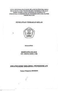 Image of penelitian tindakan kelas : upaya meningkatkan hasil belajara matematika siswa kelas XII ipa-2 Sman Dharma Pendidikan melalui model pembelajaran kooperatif pendekatan struktur numbered head toggedher (NHT ) pada materi pokok peluang